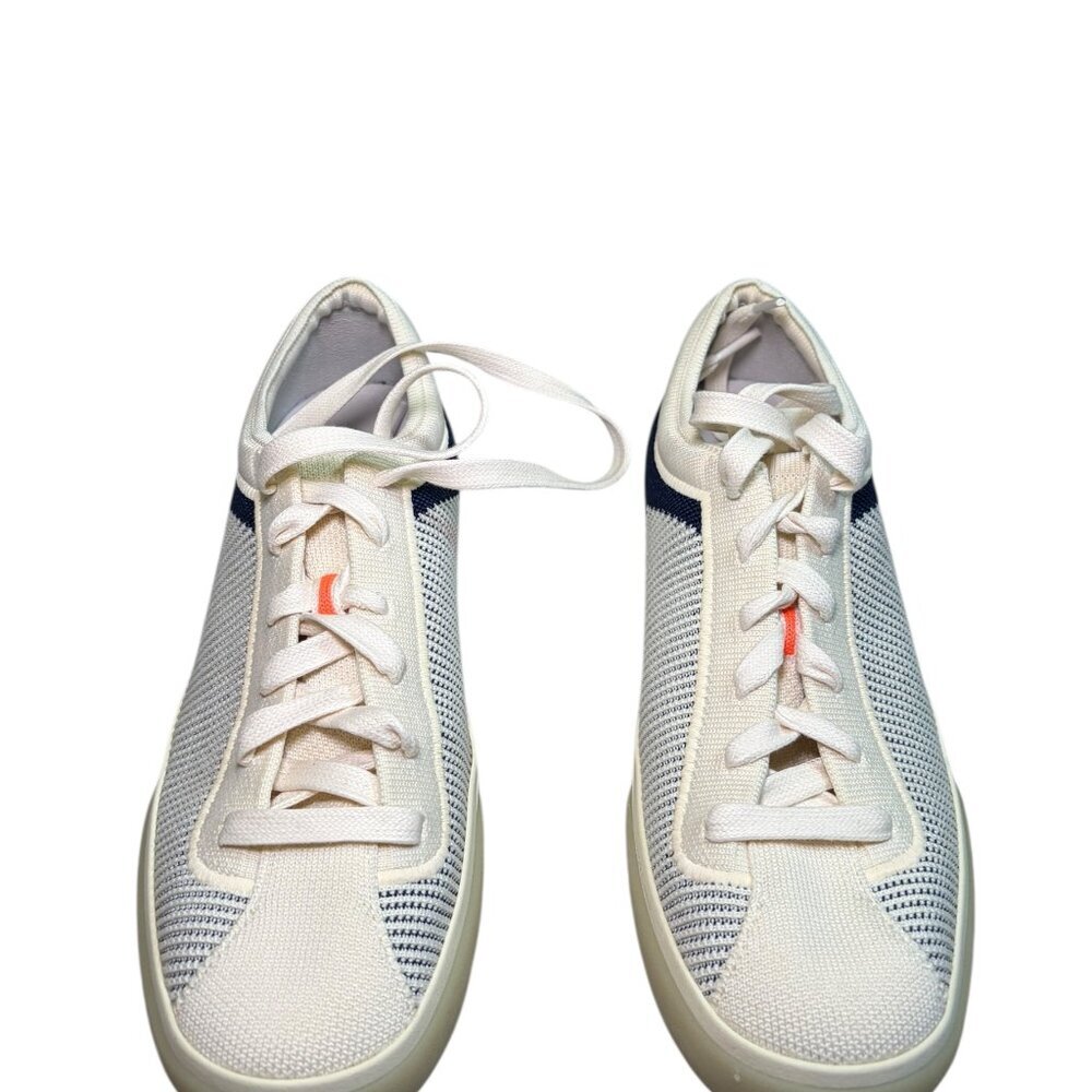 Rothy’s Cream Navy Blue Sneakers Women’s Size 9 Knit Lace-Up Flats - Picture 6 of 7